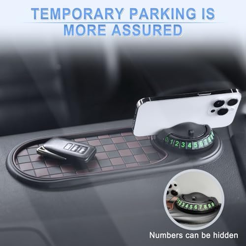 LivTee Multifunction Car Anti-Slip Mat, 360° Rotatable Multifunctional Car Dashboard Mobile Phone Holder with Temporary Parking Number, Universal Dashboard Accessories for Organized Storage (BB-Black) - Image 6