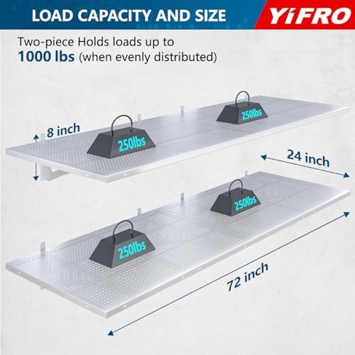 4-Pack 2x3ft Heavy Duty Garag e Wall Shelving, 1000 lbs Load Capacity, Garage Shelving Wall Mounted, Garage Storage Rack with Hooks, White - Image 2