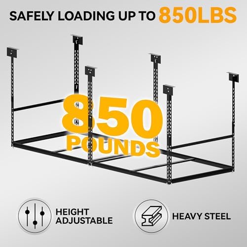 3x8 Ft Overhead Garage Storage Rack, 28-41 inch Height Adjustable Ceiling Mounted Organization Rack, 850 lbs Weight Capacity, 36"x96" Heavy Duty Space-Saving Metal Rack for Garage Storage - Image 3