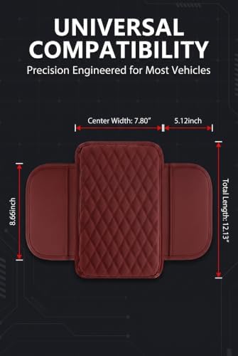 Car Center Console Cover, Leather Car Arm Rest Cover, Middle Console Covers with Storage Bags, Auto Interior Armrest Covers Cushion, Universal for Most Vehicles (Red) - Image 2