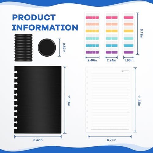 Discbound Notebook, 8-Disc Disbound Planner with Removable Pages, 180 Pages Spiral Notebook, Poly Cover Discbound Planner for Work, Travel, Note Taking(With Index Sticker),Black, A4 - Image 2