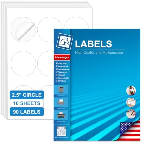 2.5" Round Labels, Printable for Laser & Inkjet, 90 Labels by Unknown