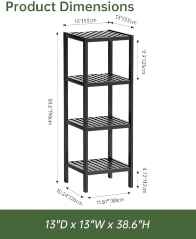 SMIBUY Bathroom Storage Shelf, 4-Tier Bamboo Rack Organizer, Multifunctional Shelving Unit for Living Room Bedroom Kitchen (Black) - Image 2