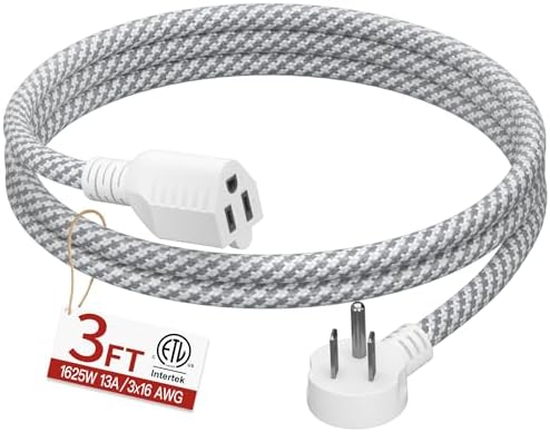 Skrizcable 16/3 3FT Flat Plug Braided Extension Cord, 3 Prong Power Cable by Skrizcable