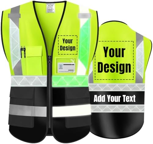 Luminous Safety Vest Customize Logo Outdoor Work Vest with Luminous Hi-Vis Reflective Strips (XL, Yellow black) by YOWESHOP
