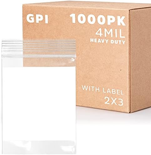 2" x 3" Small Zip Bags, 1000 Pack, 4 Mil Heavy Duty, Write with White Block by GPI