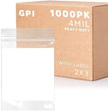 2" x 3" Small Zip Bags, 1000 Pack, 4 Mil Heavy Duty, Write with White Block by GPI