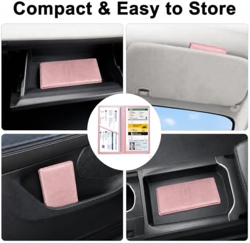 Car Registration and Insurance Card Holder, PU Leather, Pink - Image 6