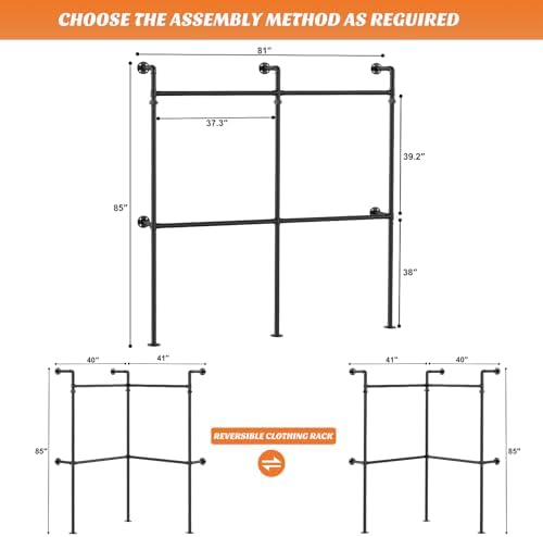 Aheaplus Industrial Pipe Clothing Rack, Reversible 6.75FT Clothes Rack - Image 7