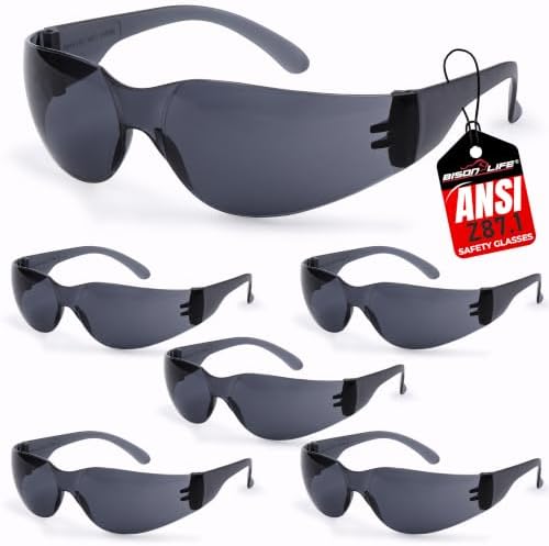 BISON LIFE Black Safety Glasses for Men & Women, ANSI Z87.1, 6 Pack by BisonLife