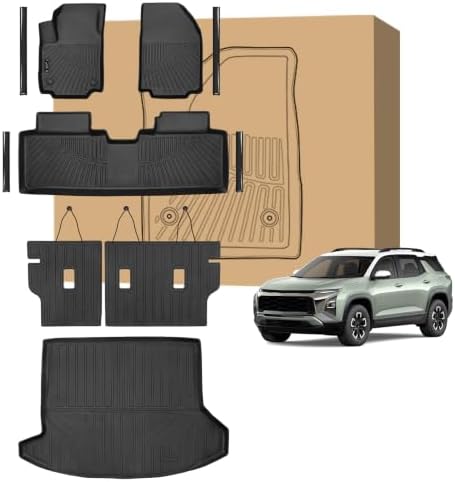 PELEUS Floor Mats with Trunk Cargo Liner and Backrest Mat Compatible with 2025 2026 Chevy Equinox and GMC Terrain, Odorless TPE Custom Fit All Weather Automotive Liners with Door Sill Guards, Black by Unknown