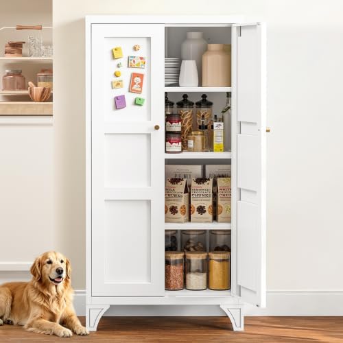 Yizosh Metal Storage Cabinet with Doors and 3 Adjustable Shelves - 47" White Kitchen Pantry Storage Cabinet Locker for Kitchen,Living Room,Dining Room by Yizosh