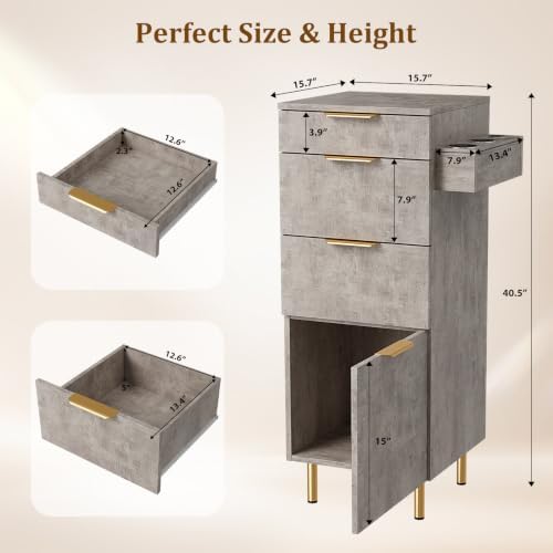 OmySalon Salon Station for Hair Stylist, 4‑Drawer Barber Storage Cabinet with Hot Tool Holder, Adjustable Shelf, Salon Organizer for Barbershop, Beauty Spa Equipment, Grey - Image 3