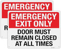 T&R Large Emergency Exit Only Sign Door Must Remain Closed At All Times - 2 Pack - 14 x 10 Inches Rust Free .040 Aluminum Reflective - UV Protected, Waterproof, Weatherproof and Fade Resistant - 6 Pre-drilled Holes by TR