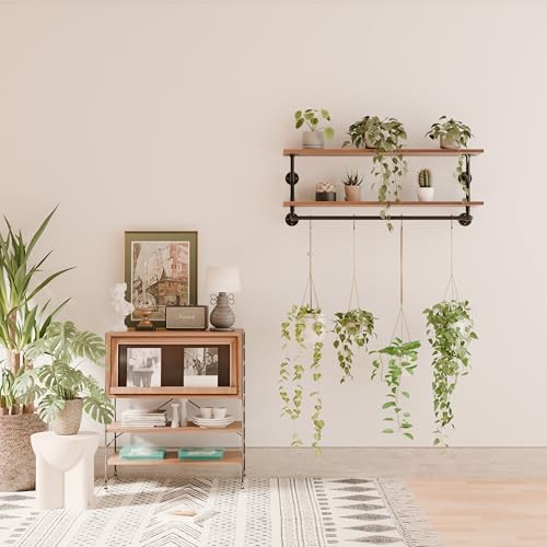 Clothes Rack 48in, Wall Mounted Garment Rack with Real Walnut Wood Shelf, Heavy Duty Hanging Clothes Rack, Multi-Purpose Hanging Rod, Space-Saving Closet Storage (Walnut, 2T48IN) - Image 5