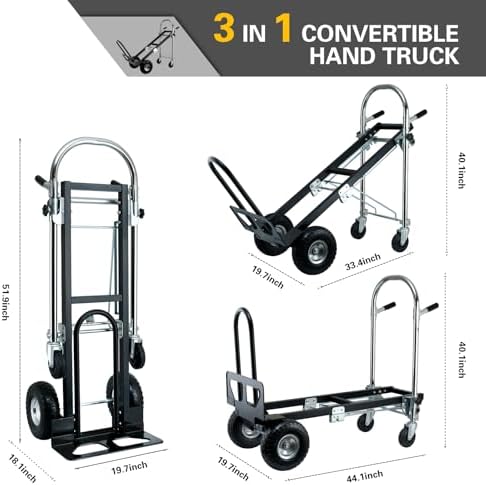 3 in 1 Convertible Hand Truck Dolly Cart with Wheels (Black) - Image 2
