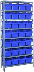 Quantum Storage Systems 1275-SB807BL Solid Heavy Duty 8 Shelves 28 STORE-MAX Blue Bins 75" H x 36" W x 12" D by QuantumStorageSystems