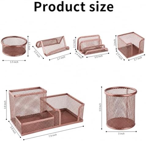 6 Pack Mesh Metal Desk Organizer Stationery Storage Set Rose Gold - Image 5