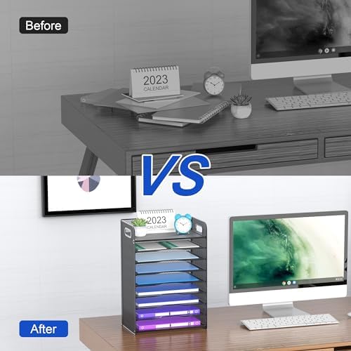 Samstar 9 Tier Desk Organizer, Mesh Paper Letter Tray File Rack Shelves Paper Sorter Storage with Handles, Black - Image 6