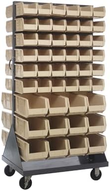 Quantum Storage Systems QMD-36H-230240IV Solid Mobile Louvered Panel Double Sided Bins Bench Rack 60 Shelves 96 Ultra Stack & Hang Ivory Bins 72" H x 36" W x 25" D by QuantumStorageSystems