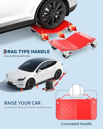 Garvee Car Wheel Dolly Set of 2,3000 LBS Capacity Heavy Duty Vehicle Mover Dolly with Brakes for Moving Cars, Trucks, Trailers and Motorcycles, Red - Image 5