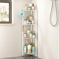 SWTYMIKI Standing Shower Caddy Corner - 4‑Tier Stainless Steel Shower Organizer Shelf with 16 Hooks and Adhesive Pads, Rustproof Corner Shelves Stand Rack for Bathroom Shower Room, white by SwtyMiki-TidyHomeSweetLife
