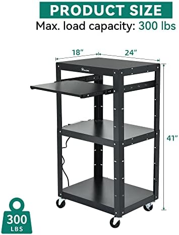 YITAHOME AV Cart with 16.4ft Cord, Keyboard Tray & 2 Locking Brakes Black - Image 3