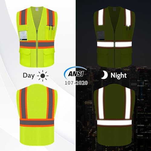 Safety Vest with Pockets, Hi Vis Construction Vest, Yellow, S - Image 2