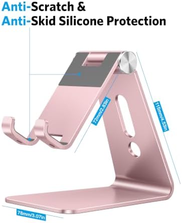 OMOTON Adjustable Cell Phone Stand, C2 Aluminum Desktop Phone Holder Dock Compatible with iPhone 15 14 13 Xs XR 8 Plus 7 6, Samsung Galaxy, Google Pixel, Android Phones, Rose Gold - Image 3