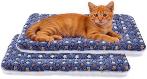 Mora Pets Cat Bed Ultra Soft Dog Crate Pad Star Print 2 Pack 18 inch Blue by MoraPets