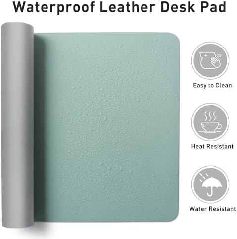Aothia Leather Desk Pad Protector, Mouse Pad, Office Desk Mat, Non-Slip PU Leather Desk Blotter, Laptop Desk Pad, Waterproof Desk Writing Pad for Office and Home (Light Blue,31.5" x 15.7") - Image 6