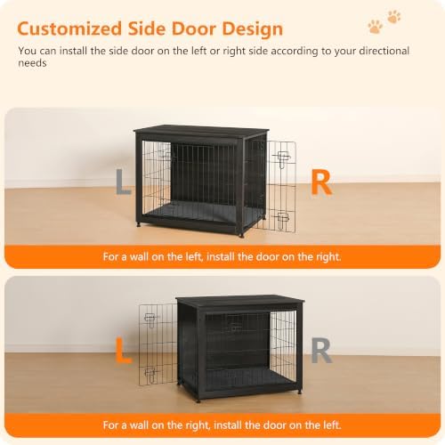DWANTON 32.5" Dog Crate Furniture with Cushion, Wooden Kennel Table Indoor - Image 3