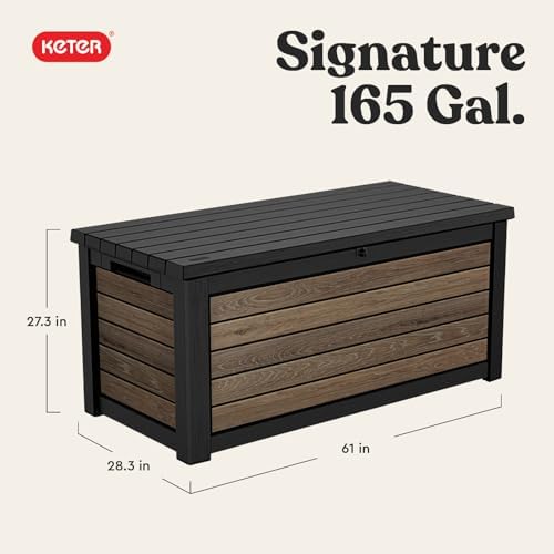 Keter Signature Collection 165 Gallon Resin Deck Box Organization and Storage Box for Patio Outdoor Cushions, Throw Pillows, Garden Tools and Pool Supplies, Walnut - Image 2