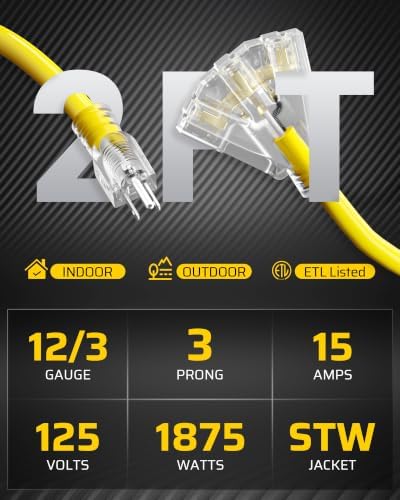 DEWENWILS 24 Inches 12/3 Extension Cord, STW AWG12/3 ETL Listed, Pack of 3 - Image 6