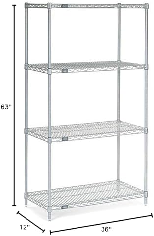 Nexel Adjustable Wire Shelving Unit, 4 Tier, Commercial Dry Storage Rack, 12" x 36" x 63", Chrome - Image 4