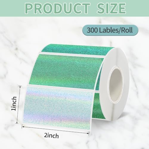 2''x1'' Holographic Direct Thermal Barcode Labels,Self-Adhesive Thermal Printer Stickers for Address Design DIY Logo Business（Green Gradient Dots） - Image 2
