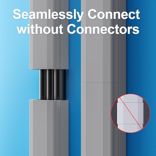 Yecaye TV Cord Hider, 42in Cord Cover Wall Mounted, W1.18in H0.6in, Grey - Image 5