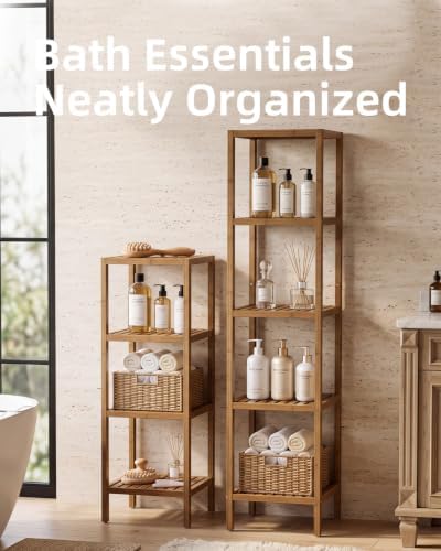 SMIBUY Bathroom Storage Shelf, 4-Tier Bamboo Rack Organizer, Multifunctional Shelving Unit for Living Room Bedroom Kitchen (Walnut) - Image 6