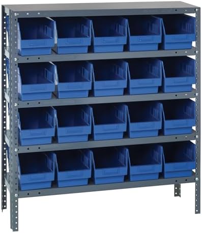 Quantum Storage Systems 1839-204BL Store More Steel Shelving Unit with 6" Shelf Bins, 18" D x 36" W x 39" H, Blue by QuantumStorageSystems