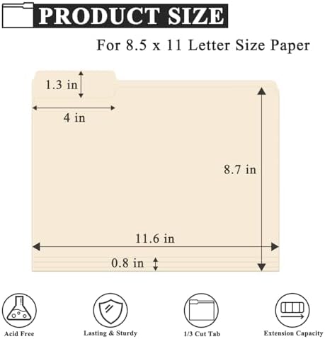 Manilla Folders 8.5 x 11, Manila File Folders 1/3-Cut Letter Size - Image 6