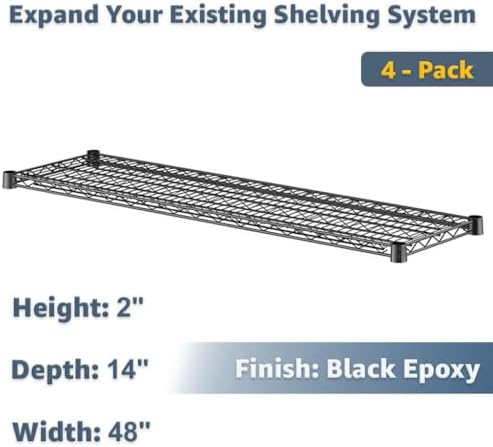 4-Pack 14"x48" Black Wire Shelf, NSF Extra Metal Storage Rack Shelves Add-On Unit Replacement - Image 2