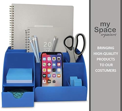 My Space Organizers Blue Desk Organizer, 9 Compartments, Office Supplies and Desk Accessories Organizer, Pen Holder Decor Desktop (Blue) - Image 6