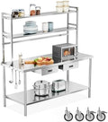 ROVSUN Stainless Steel Table with Wheels & Overshelves 48" X 24", NSF Commercial Heavy Duty Pre Table with Drawers & Adjustable Undershelf，Metal Table with Detachable Hooks for Kitchen Restaurant by ROVSUN