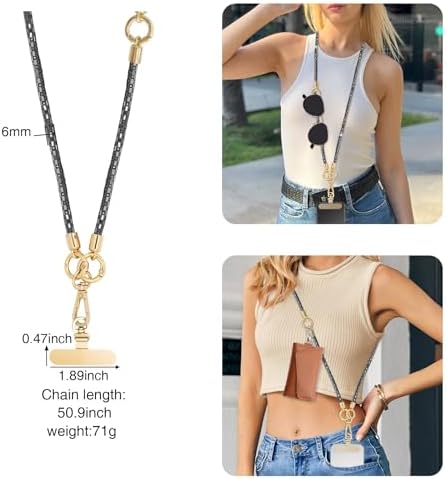 Crystal Phone Strap Crossbody Rhinestone Anti Theft Layered Strap Crossbody Cell Phone Neck for Women (Black) - Image 5