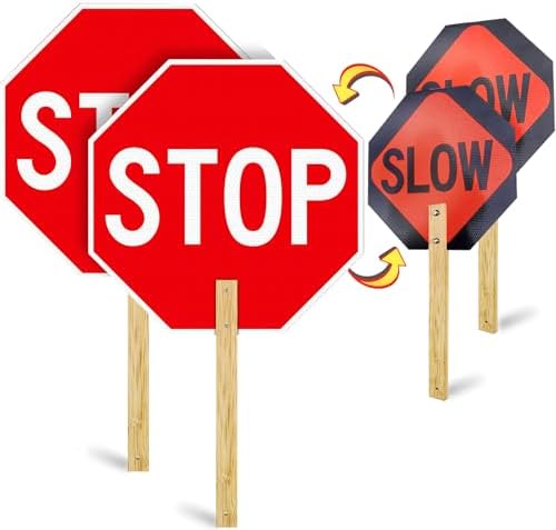2 Pack 13” x 13”Handheld Stop Slow Sign, Crossing Guard Signs by Estleys