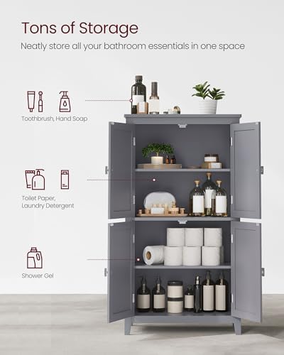 VASAGLE Bathroom Floor Storage Cabinet with 4 Doors, Dove Gray, - Image 5