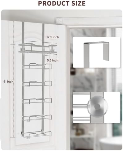 Aetyord Hanging Towel Racks for Bathroom No Drill - Over The Door 6-Tier Bath Towel Storage Organizer for Small Bathrooms-Back Door Large Tiered Towel Holder Hanger for Rolled Towels RV Camper Silver - Image 7