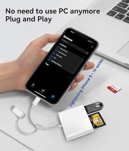 Oyuiasle SD Card Reader for iPhone iPad Trail Camera Viewer 3-in-1 SD Adapter with Dual Slots & USB Port, Memory Card Adapter Dual-connector Design with Lightening&USB-C for Photographers, Plug & Play - Image 3