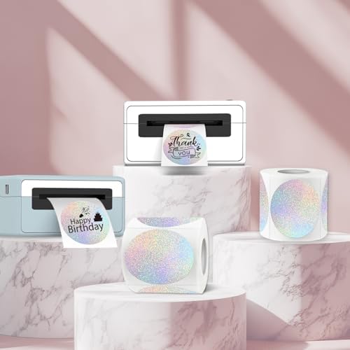 3 Inch Holographic Thermal Labels,Round Thermal Printer Labels,Waterproof Thermal Printer Stickers for DIY Logo Design,Name Tag,QR Code,Thanks Card 150 Labels/Roll (Small dots) - Image 4