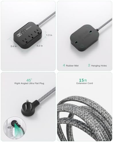 Mifaso Power Strip with USB, 15Ft Compact Flat Plug Extension Cord - Image 6